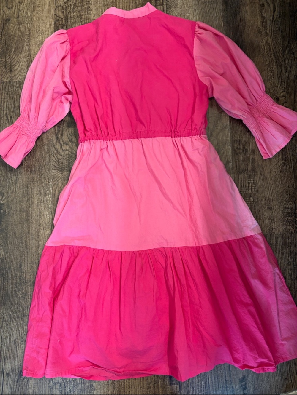 Victoria Dunn Pink Ombre Button-Front Shirt Dress Midi Dress Waist Tie Cotton - Picture 6 of 6